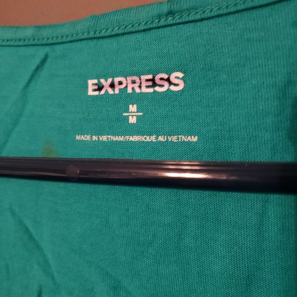 EXPRESS TURQUOISE CARIBBEAN BLUE RUFFLED NECKLINE STRETCH TANK SHIRT M - Picture 2 of 3